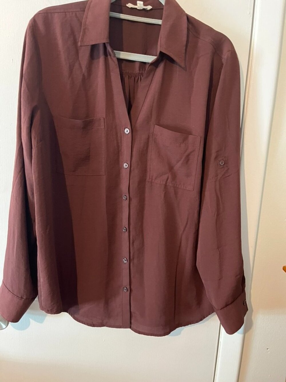 MAURICES BROWN LONG SLEEVE BLOUSE SZ L